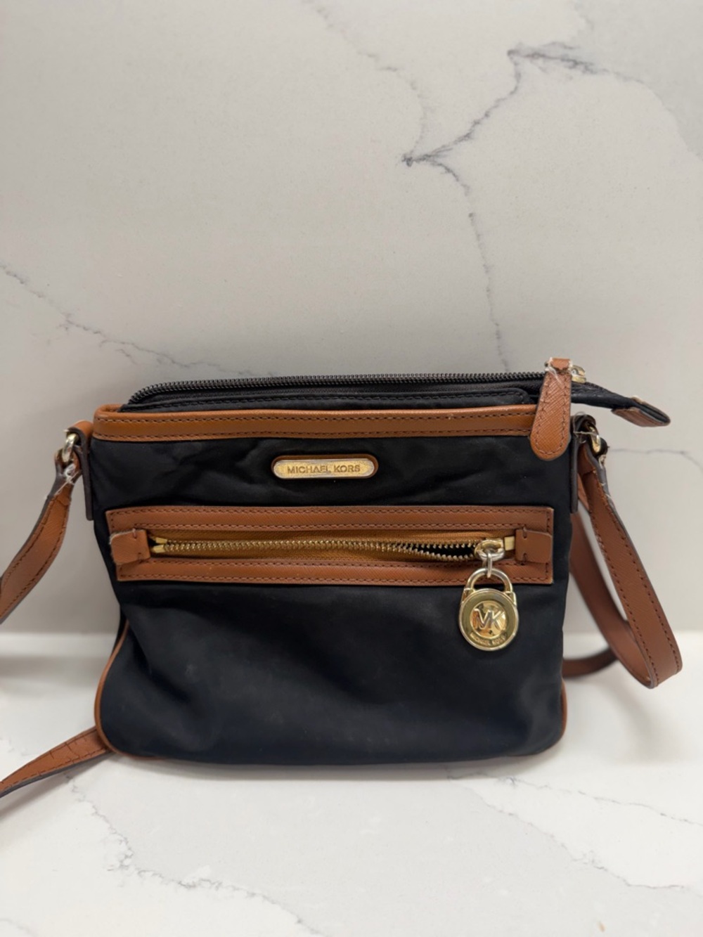 Michael Kors Black Crossbody with Brown Leather Trim